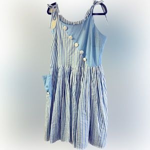 Unique Vintage Hamilton Striped Swing Dress in Sky Blue GUC Size XL